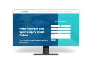 Desktop computer screen with Hamilton Pain and Sports Injury Clinic website