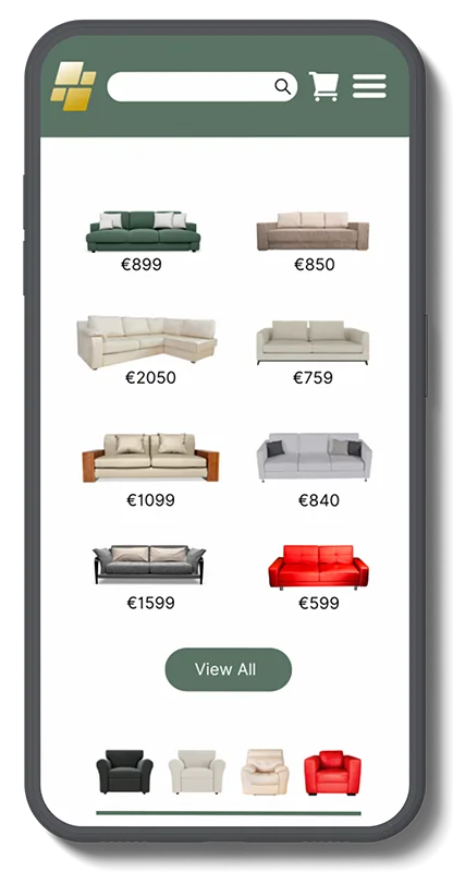 Furniture e-Commerce shop design in Ireland on mobile phone